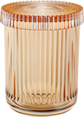 rejomiik Glass Qtip Holder Dispenser, Bathroom Canister Apothecary Jars with Lids, Vanity Makeup Accessories Storage Organizer for Cotton Swabs, Cotton Balls, Pads, Floss Picks, Amber