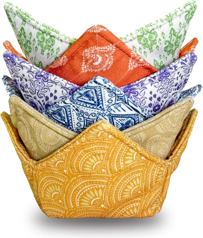 JounLoin Cotton Microwavable Bowl Cozy ，Set of 6，Microwave-Safe Hot Bowl Holders, Soup Cozy Hot Pads，Prevent Hand from Heat and Maintain Food Warm，Ideal Household Gift Store (D)