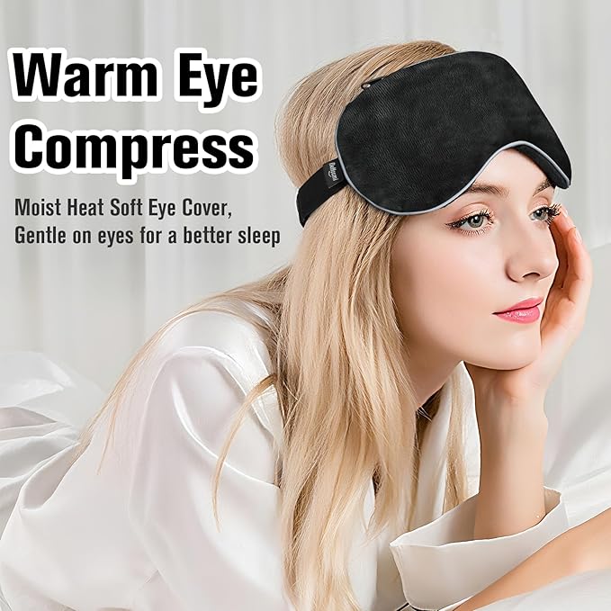 BeHoomi Heated Eye Mask, Weighted Sleep Mask Warm Compress for Eyes, Cooling Eye Mask for Sleeping, Reusable Eye Masks for Home, Office, Hot and Cold for Eye Relaxation, Gifts for Women (Black)