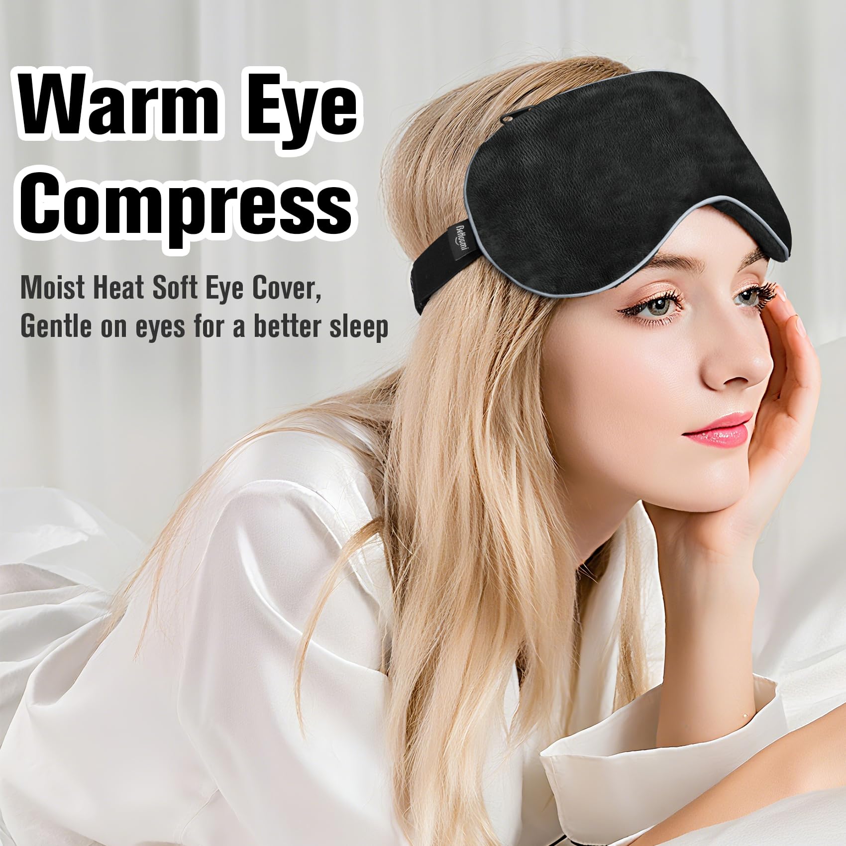 BeHoomi Heated Eye Mask, Weighted Sleep Mask Warm Compress for Eyes, Cooling Eye Mask for Sleeping, Reusable Eye Masks for Home, Office, Hot and Cold for Eye Relaxation, Gifts for Women (Black)