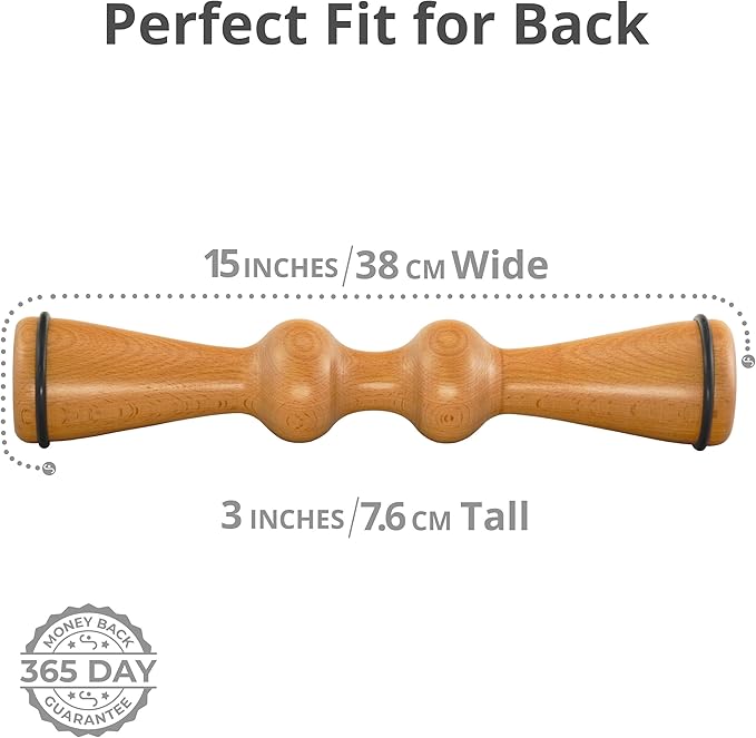 Body Back FSA Eligible Wood Back Roller, Spine Stretcher & Aligner, Ma Roller, Back Cracker for Back Pain Relief and Muscle Recovery, Manual Back Massager, Wood Therapy Massage Tool (15 inch)