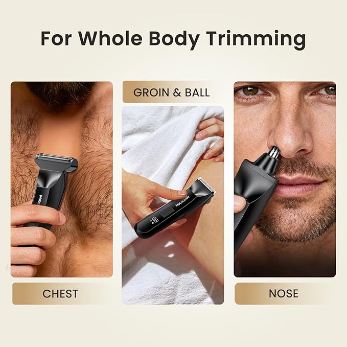 MAXGROOM Manscape 3-In1 Body & Pubic Hair Trimmer for Men, IPX7 Waterproof Ball & Groin Shaver with LED Light, Electric Razor with Travel Pouch & USB Rechargeable, Gifts for Men (Black)