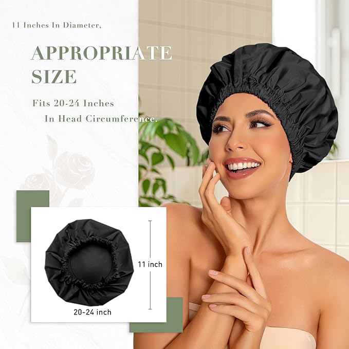 Edoneery Reusable Shower Caps for Women, Waterproof Long Hair Bonnet