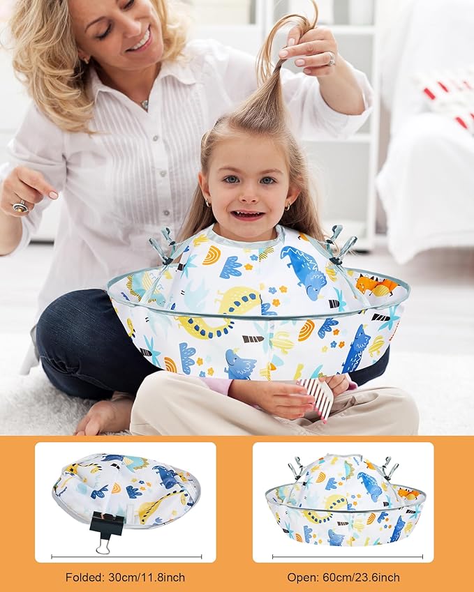 Lictin Haircut Capes Umbrella for Kids - Hair Cutting Haircut Cape Kids Waterproof Foldable Adjustment, Hairdressing Umbrella Cape Apron, Dinosaur Theme