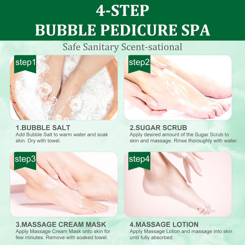nbc BeautiLab Pedicure Kit Foot Soak Set: Bubble Salt, Sugar Scrub, Massage Mask, Massage Lotion in a Box, 4 Step Foot Spa Kit for Dry Feet(3 Set Lemon)