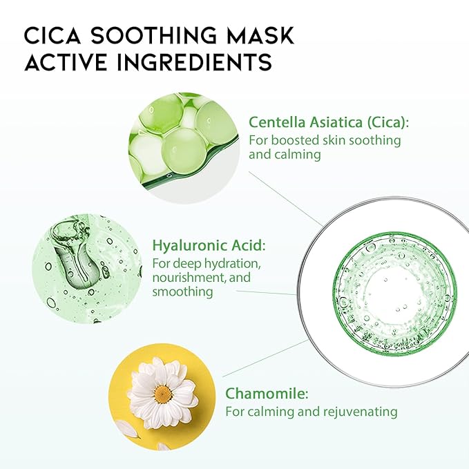 Hydrating Sheet Mask Starter Kit Variety Pack for Dry and Sensitive Skin, Korean Vegan Facial Sheet Mask for Men & Women, Collagen, Cica, Ceramide, Retinol (5-Count)