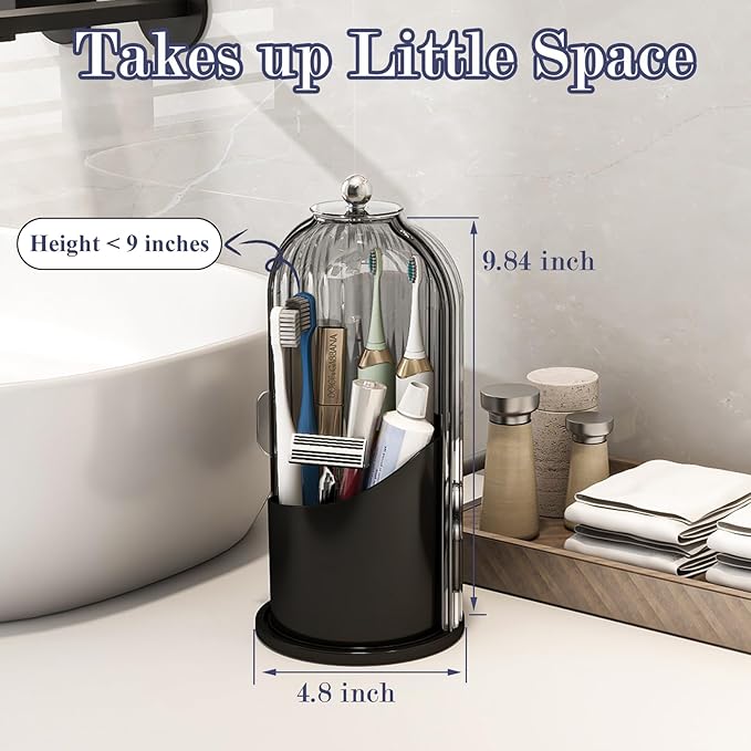Zufudo Toothbrush and Toothpaste Holders with Cover, Grey Black