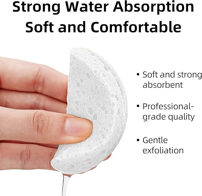 60-Count Compressed Facial Sponges|100% Natural Kickleen Cellulose Cosmetic Spa Sponges for Daily Facial Cleansing|Makeup and Mask Removal | Exfoliating | Skin Massage | Pore Exfoliation(White)
