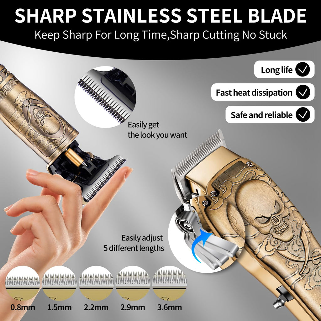 Roziapro Professional Hair Clippers for Men, Hair Trimmer for Haircut Cordless Hair Clippers Set with Rechargeable Nose Hair Trimmer, Gifts for Men (Gold)