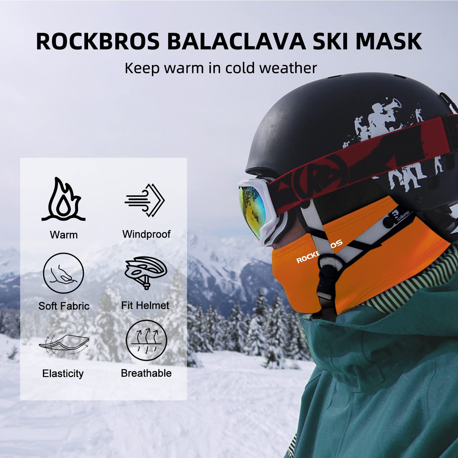ROCKBROS Windproof Thermal Balaclava Ski Mask for Men and Women Cycling