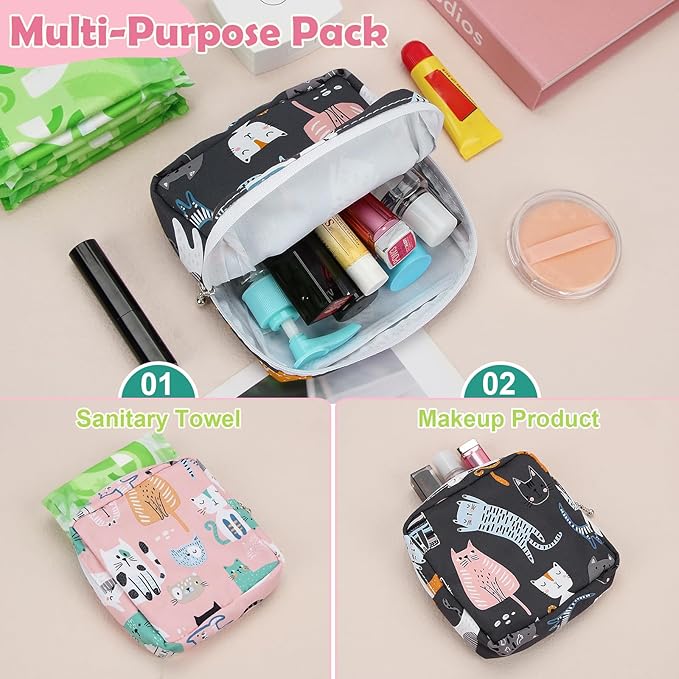 Desing Wish Sanitary Pad Storage Bag Portable Period Bag for Teen Pads/Sanitary Napkins/Small Tampons, Sanitary Napkin Storage Bag First Period Gifts for Teen Girls (Bowknot Bear)