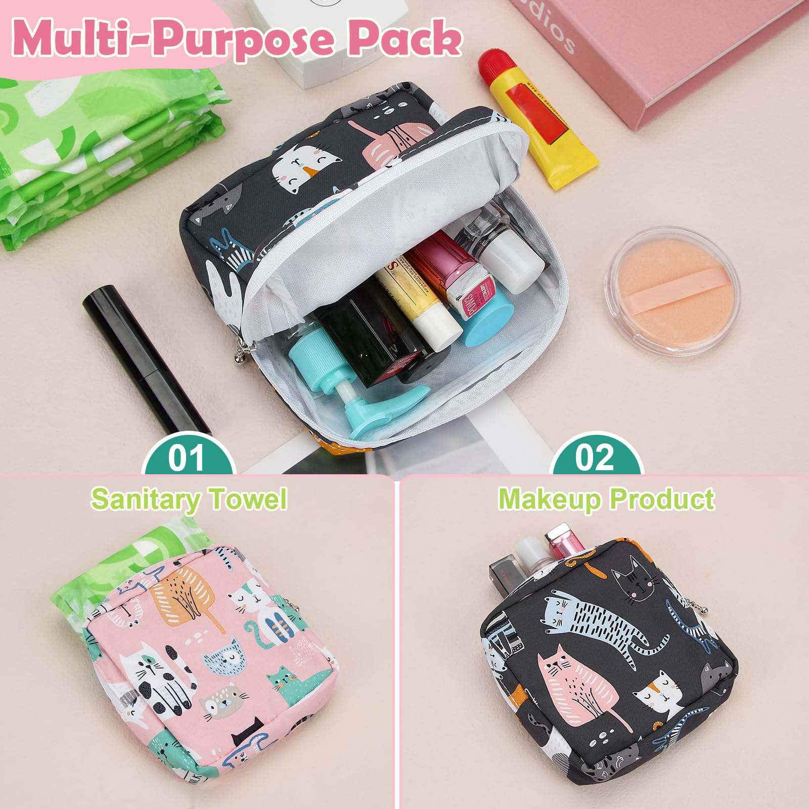 Desing Wish Sanitary Pad Storage Bag Portable Period Bag for Teen Pads/Sanitary Napkins/Small Tampons, Sanitary Napkin Storage Bag First Period Gifts for Teen Girls (Stacked Butterfly)