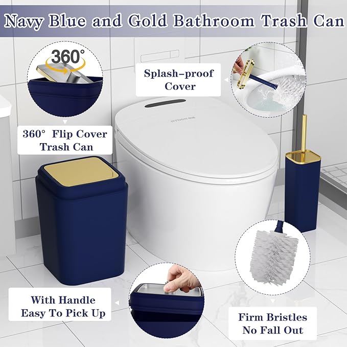 XLHOMO Bathroom Set, 9PC Bathroom Accessory Set, Blue Bathroom Accessories, Blue Bathroom Set, Trash Can, Soap Dispenser for Home Decor