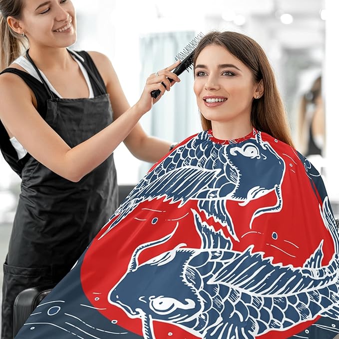 visesunny Barber Cape Japanese Art Carp Polyester Hair Cutting Salon Cape Apron Anti-Static Haircut Water-Resistant Shaving Cloth Beard Shaving Bib Hairdressing Cape