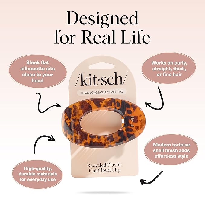 Kitsch Large Flat Claw Clips for Women - Stylish Flat Hair Clips, Strong Hold for Thick & Fine Hair | Non-Slip for Secure, Comfortable All-Day Wear - Tortoise Design