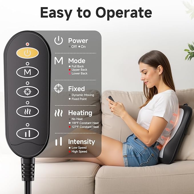 Zorynae Shiatsu Back and Neck Massager for Pain Relief Deep Tissue, Up and Down Rolling Back Massager with Heat, 3D Kneading Massage for Office Home, Birthday Gifts for Women Men Mom Dad
