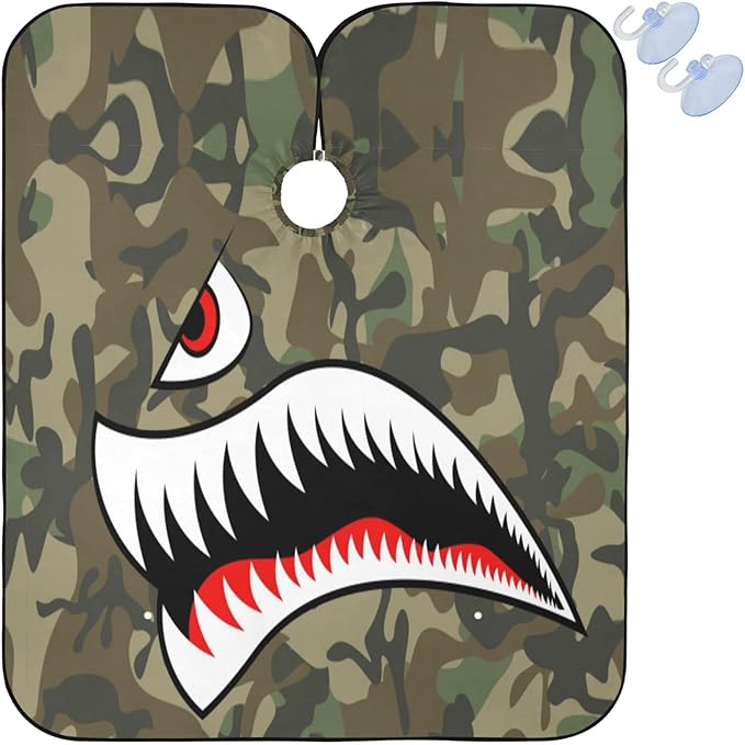 visesunny Barber Cape Flying Tiger Shark Camouflage Polyester Hair Cutting Salon Cape Apron Anti-Static Haircut Shaving Cloth Beard Shaving Bib Hairdressing Cape