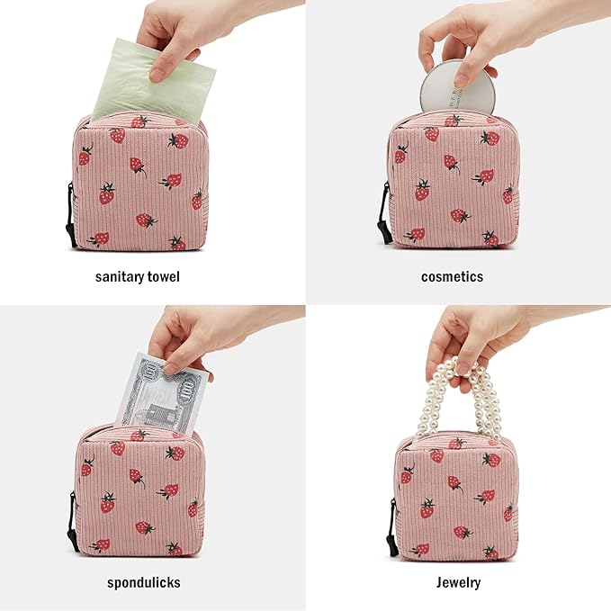 ZOEMTIU Small Makeup Bag for Purse,Mini Cosmetics Bag cute Zipper corduroy Cosmetic Pouch Storage Pouch Travel Toiletry Organizer for Women Girls(Checkered Green)