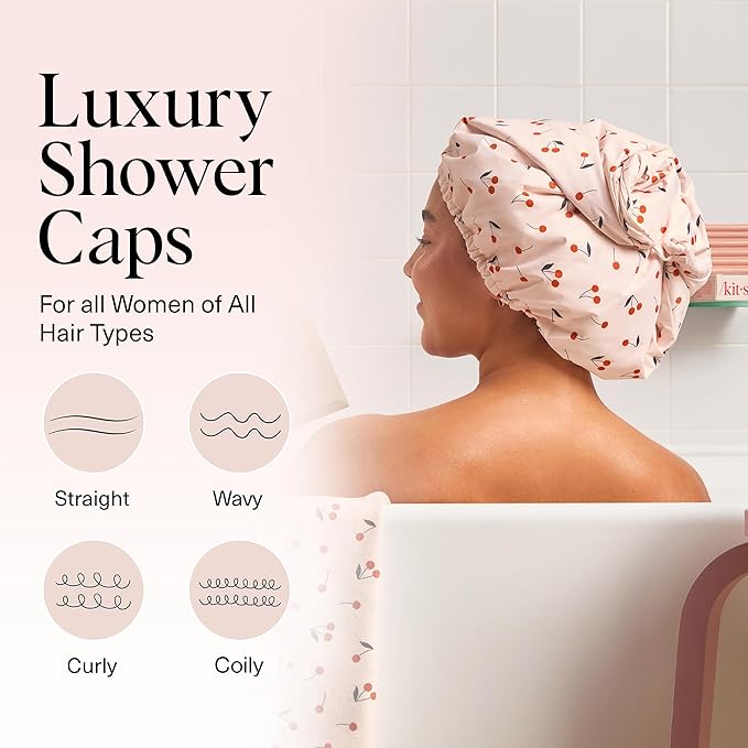 Kitsch Luxury Large Shower Cap for Women - Cherry Print