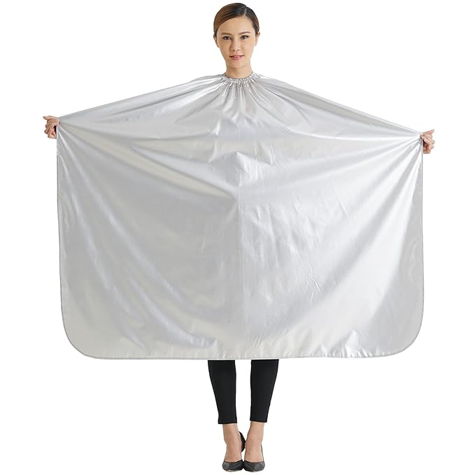 Professional Salon Cape Polyester Shampoo & Chemical Resistant Barber Haircut Cape,54”x62”,Silver,C012001B-S