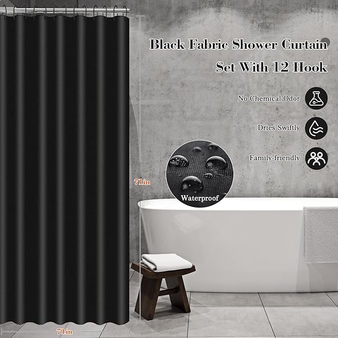 ALPIRIRAL Black Bathroom Accessories Set, 22Pcs Bathroom Sets with Shower Curtain and Rugs, Bathroom Accessories Sets Complete with Trash Can, Non-Slip Bathroom Rugs Super Absorbent