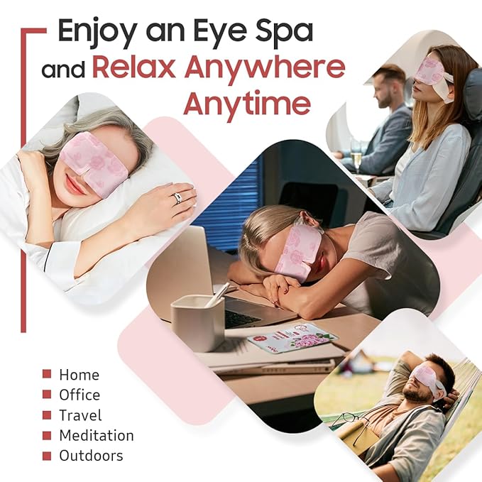 BeHoomi 20 Packs Steam Eye Mask, Heated Eye Mask Warm Compress for Eyes, Disposable Self Heating Steam Mask for Home, Sleep, Spa, Travel Essentials & Relaxation Gifts for Women (Rose)