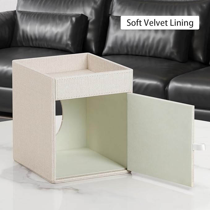 Cretkhp Tissue Box Cover, PU Leather Square Tissue Box Holder with Storage Tray for Bathroom Vanity Countertop Night Stands Bedroom Office Desk, Stylish Tissue Holder Decorative Organizer (Linen)