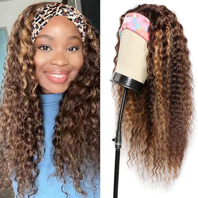 Aiterina Deep Wave Human Hair Ombre Highlights Glueless Lace Front Wig 4/27 Colored 150% Density 26 inch Headband Wig for Black Woman