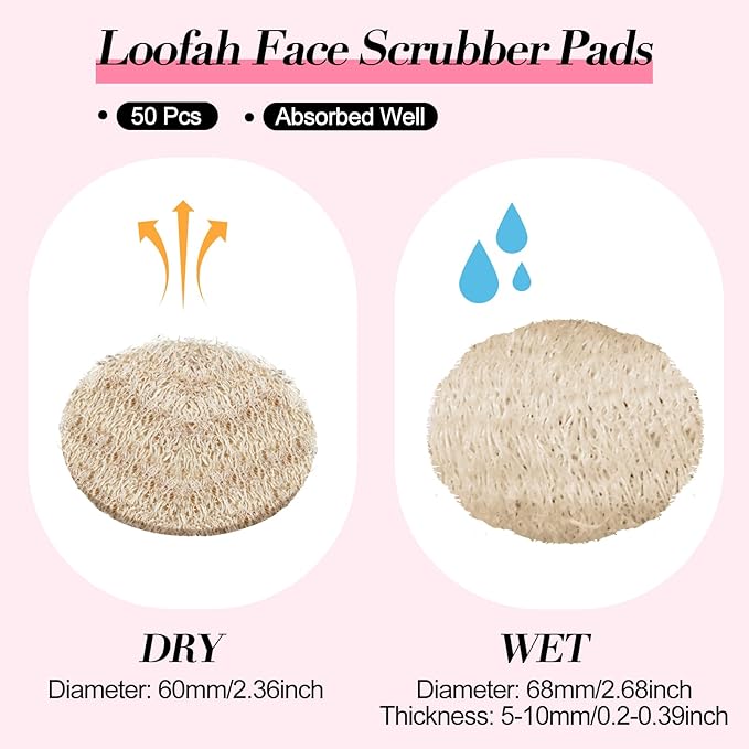 Bokon 50 Pcs Loofah Exfoliating Face Pads 2.36 Inches Round Natural Loofah Sponge Body Face Scrubber Remove Dead Skin Facial Pad Bulk for Bath Shower Spa Skin Cleaning Women Men (Beige)