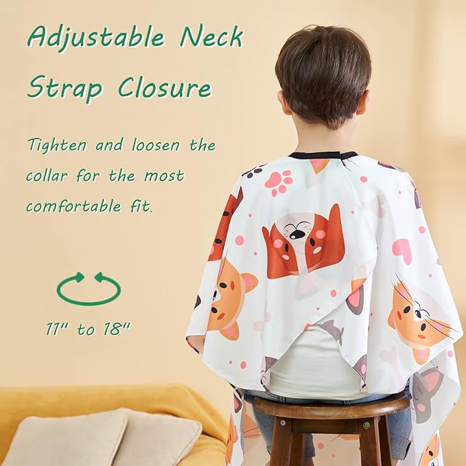 Barber Cape for Kids, Professional Hair Salon Cape with Adjustable Neck Strap, Shampoo Hair Cutting Cape for Salon and Home - 51 x 36 inches (Cartoon Dog & Cat Pattern)