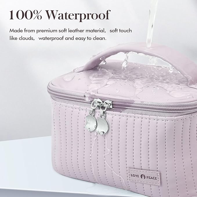Yuilgdo Makeup Bag Travel Cosmetic Bag, Large Capacity Makeup Organizer Bag and Storage, Portable PU Leather Pouch Toiletry Bag Make up Organizer, Cosmetic Bags for Women