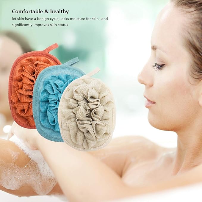 Amariver 3 Pack Body Sponge Brushes Pouf Mesh Brush Shower Glove with Flower Bath Ball