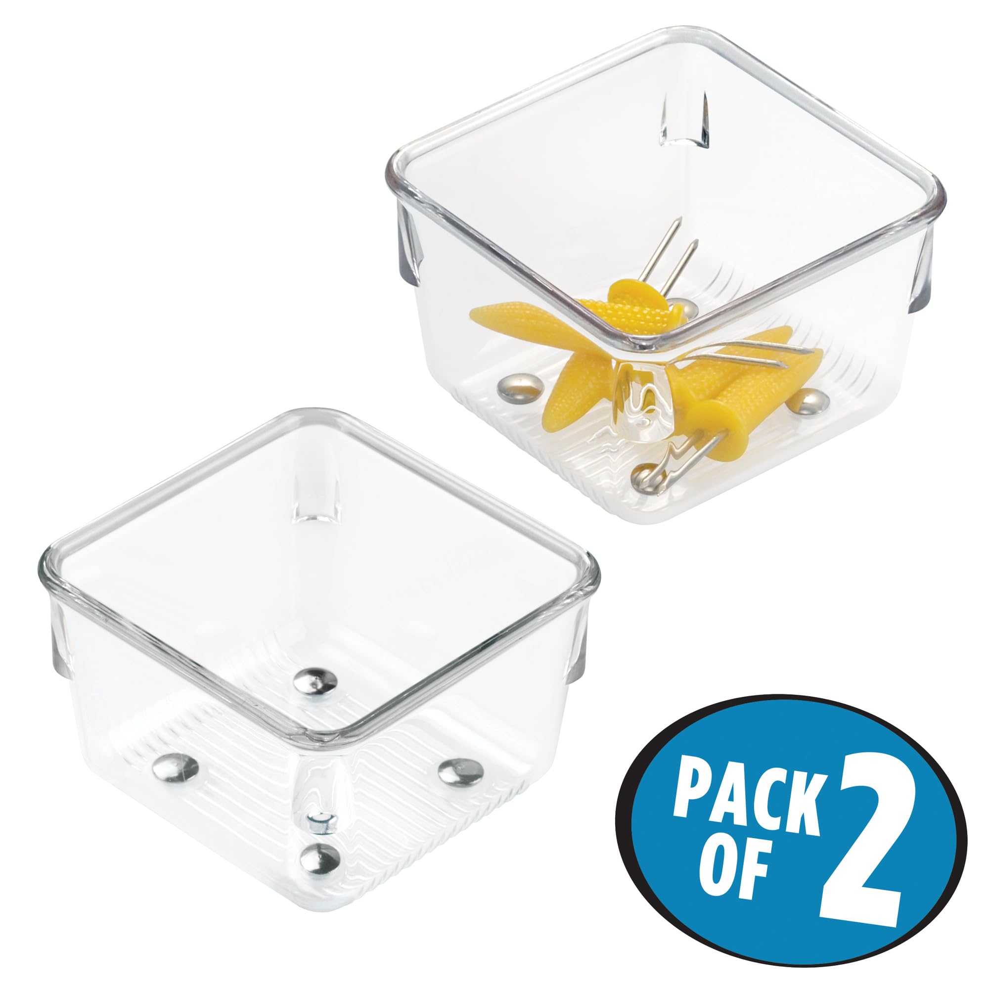 iDesign Linus Plastic Drawer Organizer, 3" x 3" x 2", Set of 2, Clear