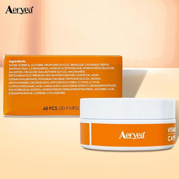 Aeryea Vitamin C & Caffeine Under Eye Patches for Men & Women 60 Pairs
