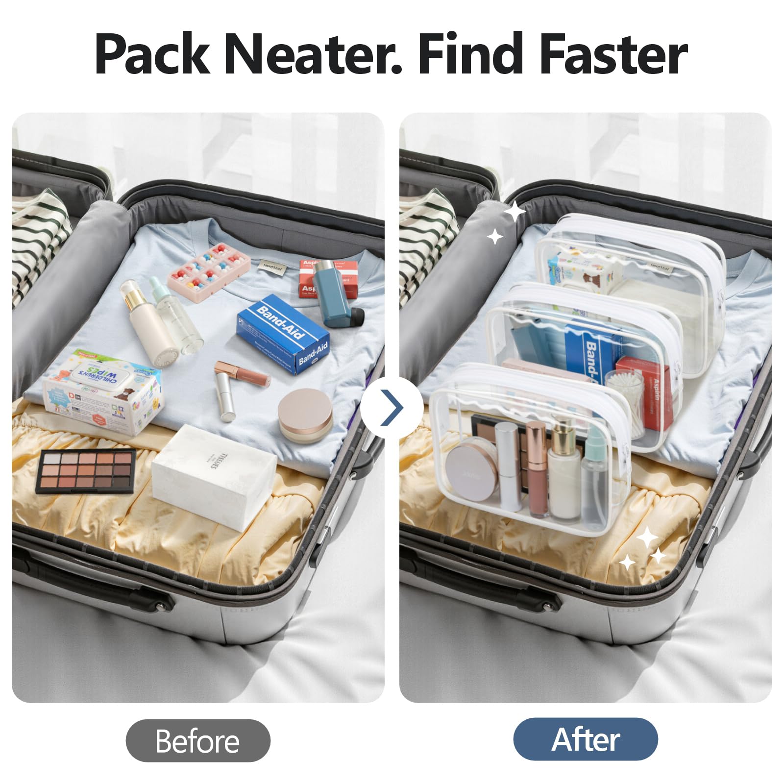 PACKISM TSA Approved Toiletry Bag - Clear Makeup Bag for Travel, White