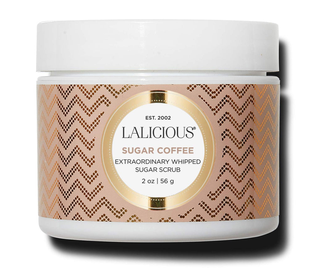 LALICIOUS Sugar Coffee Extraordinary Whipped Sugar Scrub - Cane Sugar Body & Foot Scrub, Exfoliating & Moisturizing Skin Care with Coconut Oil & Honey, No Parabens | TRAVEL SIZE (2oz)