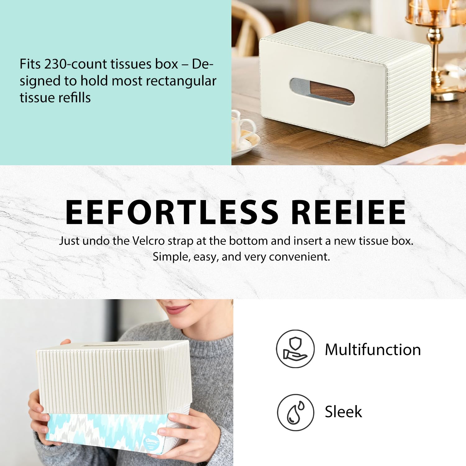 Larger Tissue Box Cover, Modern PU Leather Rectangular Facial Tissue Holder, Minimalist Tissue Organizer/Dispenser, Napkin Storage Box for Bathroom,Vanity Countertop, Nightstand, Office, Home Decor