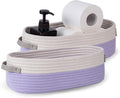 Oradrem 2 Pack Small Cotton Rope Woven Basket Toilet Paper Baskets for Organizing Decorative Baskets for Boho Decor Small Storage Basket 13"x5.9"x4" Purple