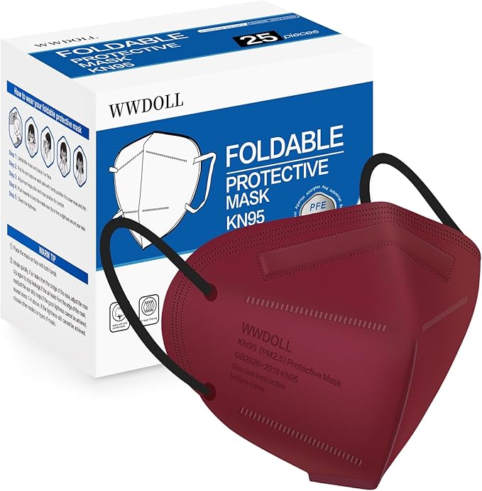 WWDOLL KN95 Face Mask 25 Pack, 5-Layers Breathable KN95 Masks, Red
