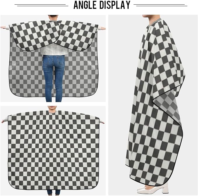 JUZIHAI Hair Cutting Cape, Checkered Black White Waterproof Salon Barber Apron Cape with Adjustable Neck, Beard Shaving Bib for Men Women Kids, 55x65 Inch