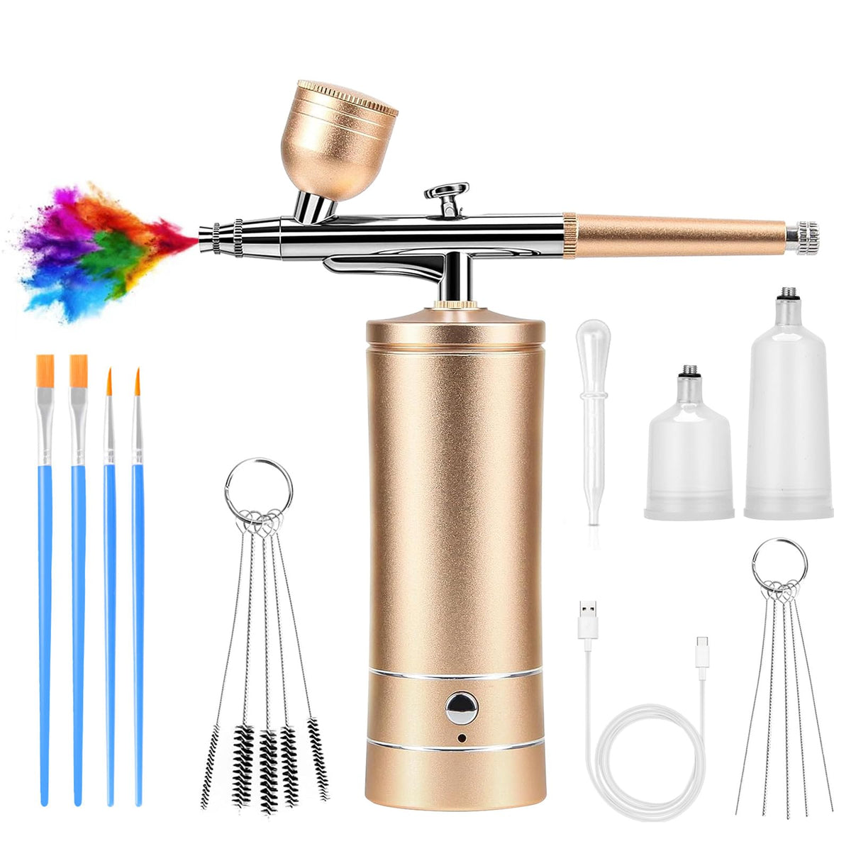 Airbrush Kit Air Brush Kit With Air Compressor Nail Charms Wireless Air Brush for Barber, Nail Art, Makeup, Model Painting (Pink - with extension tube)