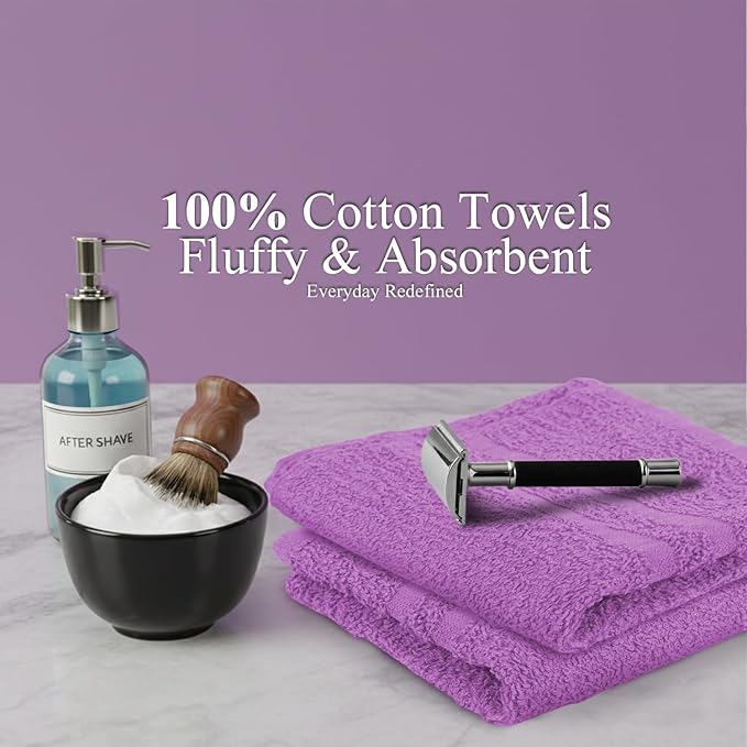 STF Linen Hand Towels (Pack of 24) Purple Economy Salon Towels - 100% Cotton Spa Towel – 16 x 27 Inches Highly Absorbable, Facial, Gym, Hair Towels Face Towels Bulk (Not Bleach Proof)