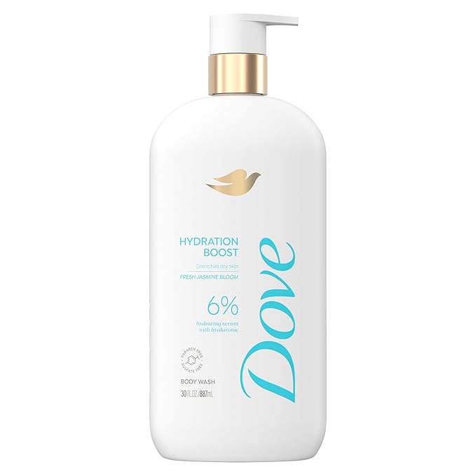 Dove Body Wash Hydration Boost Actively drenches dry skin 6% hydration serum with hyaluronic 30 fl oz
