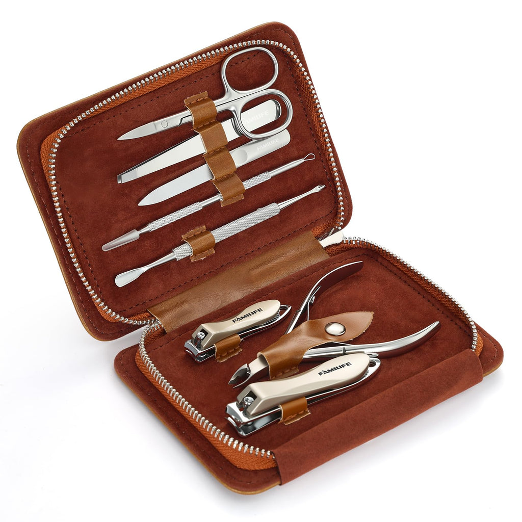 FAMILIFE Stainless Steel Manicure Set 8-in-1 Professional Nail Clipper Kit