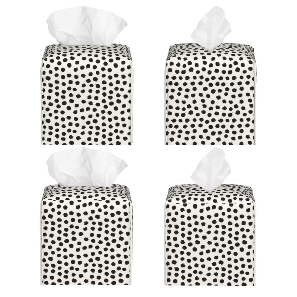 Polka Dot Black Circle Tissue Box Cover Square,Abstract Round Brush Strokes Tissue Box Holder Waterproof Leather Facial Paper Organizer Dispenser for Bathroom Home Car Nightstand Vanity Desk