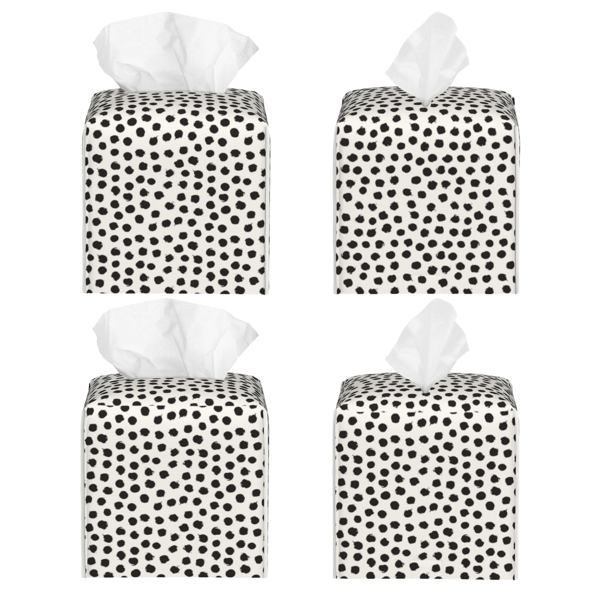 Polka Dot Black Circle Tissue Box Cover Square,Abstract Round Brush Strokes Tissue Box Holder Waterproof Leather Facial Paper Organizer Dispenser for Bathroom Home Car Nightstand Vanity Desk