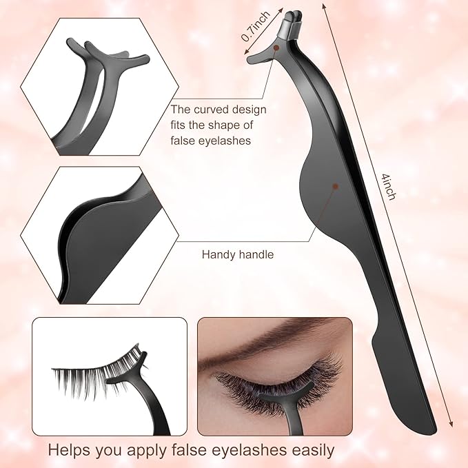 5 Pieces Eyelash Curler Set Include Eyelash Curlers with 10 Pieces Eyelash Curler Refill Pads Eyelash Comb Eyebrow Brush Eyelash Tweezers False Eyelashes Applicator Tool for Women (Rose Gold, Black)
