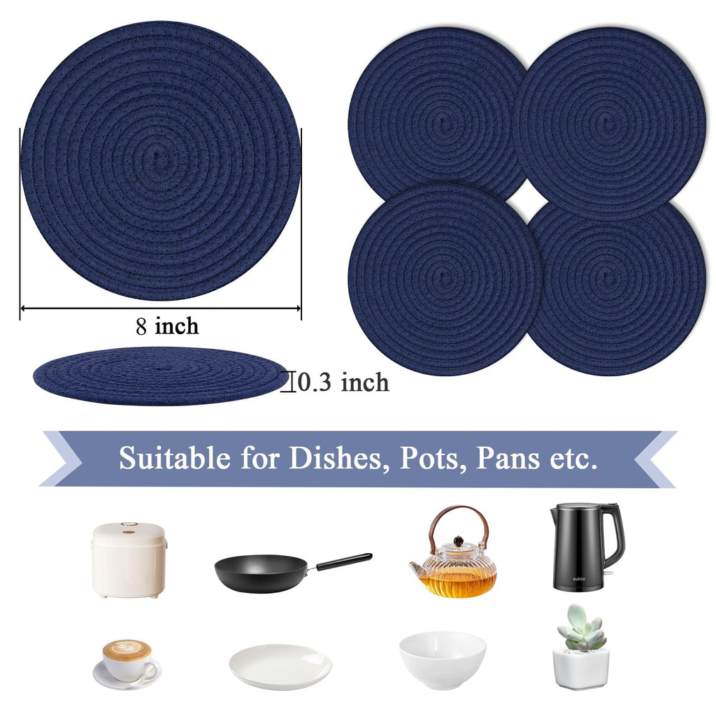 SHACOS 8 Inches Trivets for Hot Dishes, 4 Pieces Cotton Trivets Mats