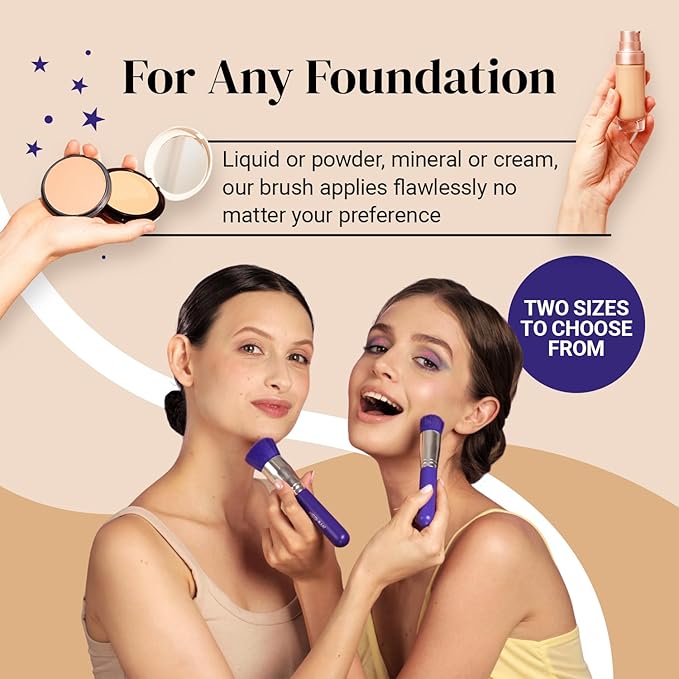 Keshima Foundation Brush Flat Top Kabuki - Premium Foundation Brush for Liquid Makeup, Cream, and Powder - Buffing, Blending, and Face (Regular Size, Neon Purple)