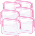 CHICAUP 6 Pieces Clear Makeup Bags Bulk TSA Approved Toiletry Bag for Travel PVC Waterproof Clear Cosmetic Pouch with Zipper for Men and Women Carry-on Travel Essentials (Pink)